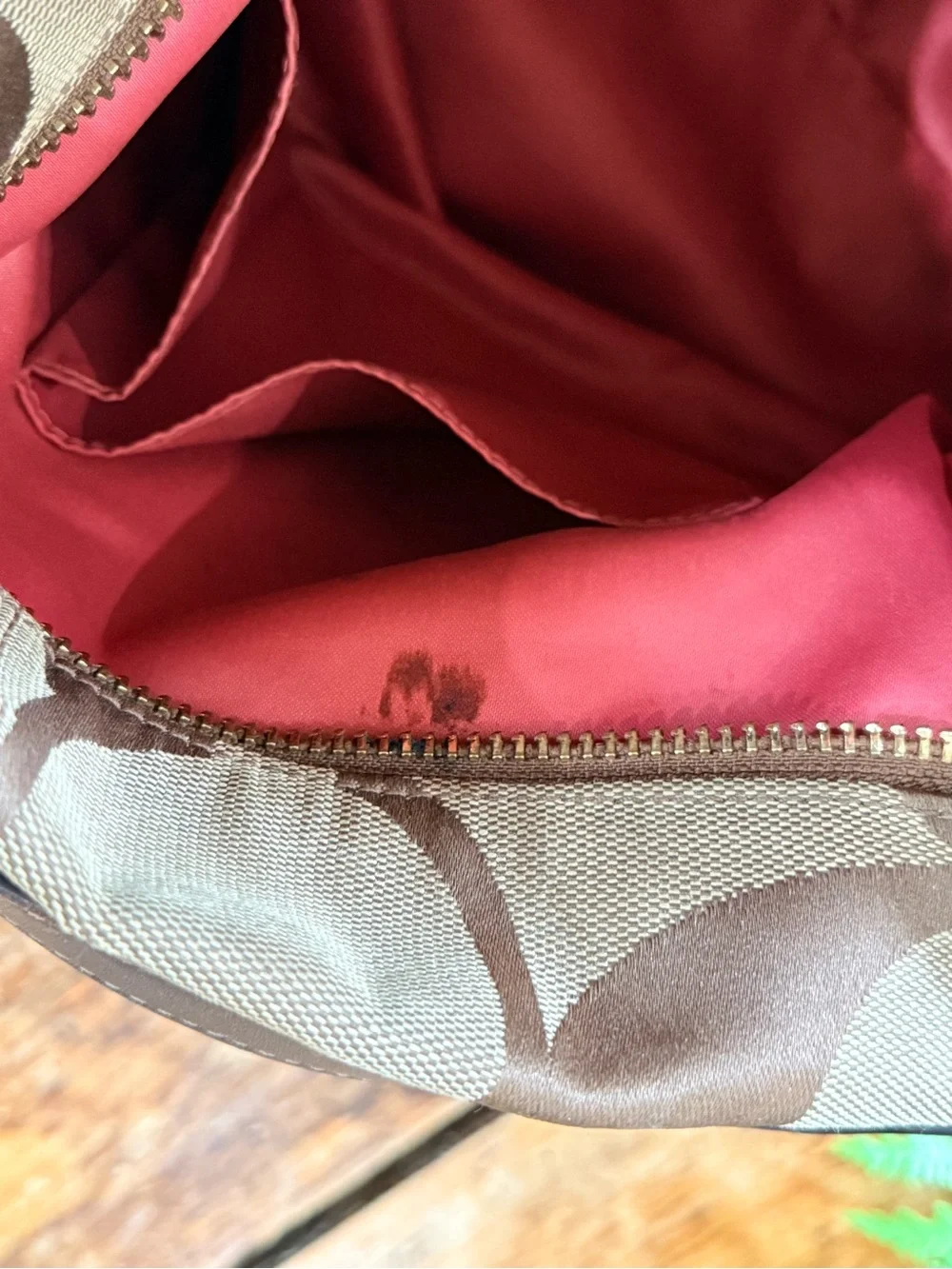 Coach Brown and Tan Canvas Shoulder Bag with Gold Hardware